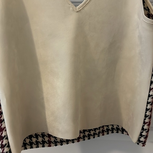 Zara Basic cream red black Houndstooth Faux Suede Camisole Tank Top L preppy - Picture 5 of 14